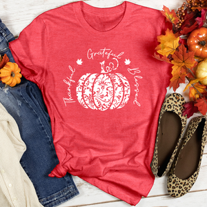 TGB White Floral Pumpkin Heathered Tee