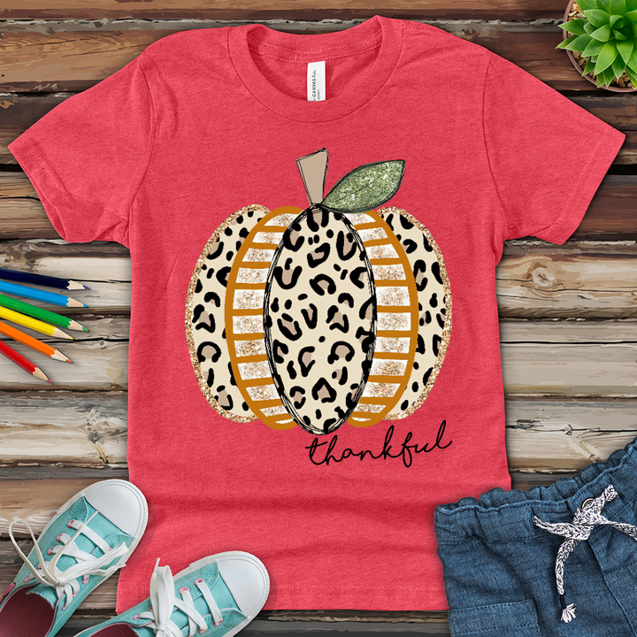 Thankful Leopard Spotted Pumpkin Youth Heathered Tee