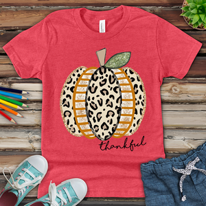 Thankful Leopard Spotted Pumpkin Youth Heathered Tee