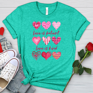 Pink Hearts Love Is Patient Heathered Tee