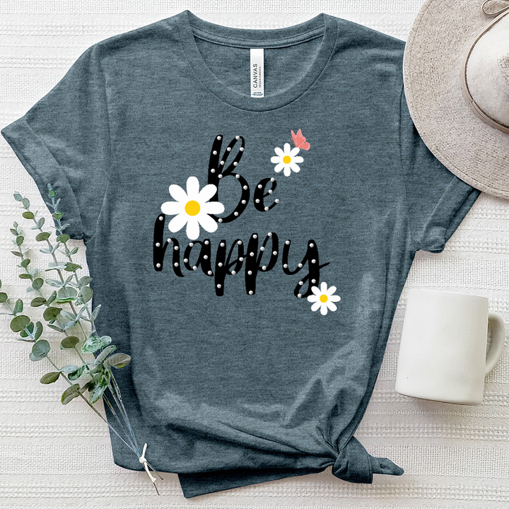 Be Happy Daisy Art Heathered Tee