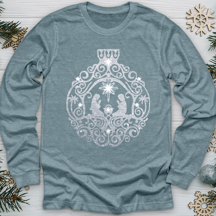 Silver Nativity Scene Ornament Long Sleeve Tee