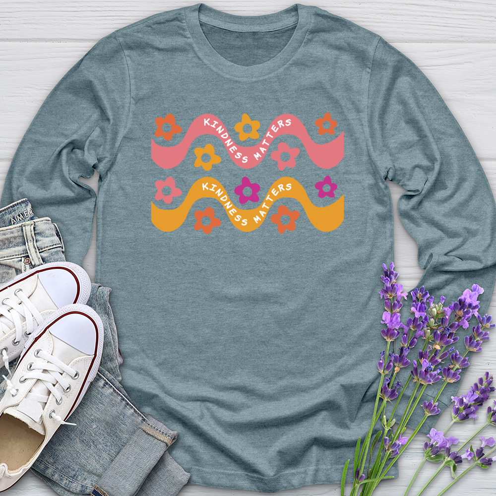 Kindness Matters Daisy Pattern Long Sleeve Tee