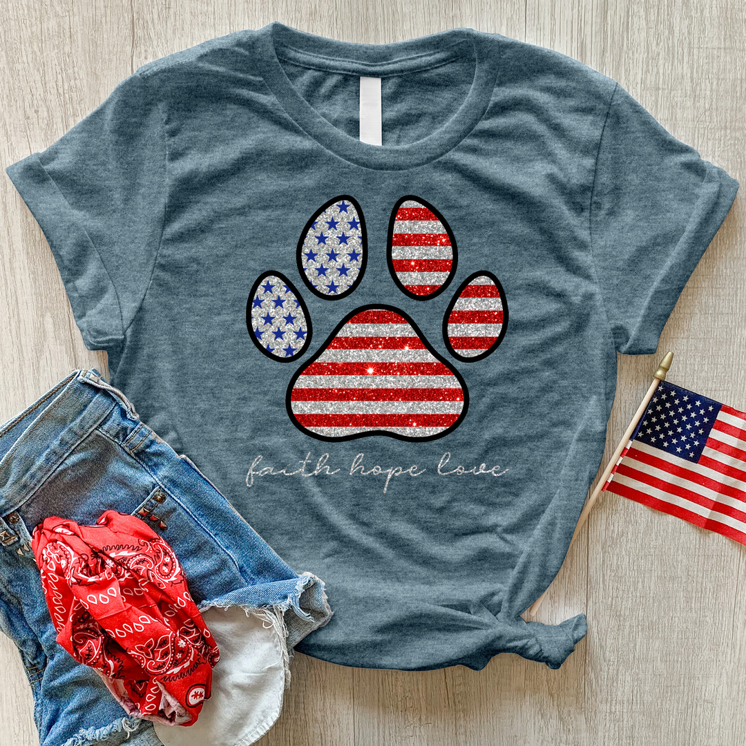 American Faith Paw Print Heathered Tee