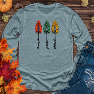 Vintage Playful Polka Dot Trio Pine Trees Long Sleeve Tee