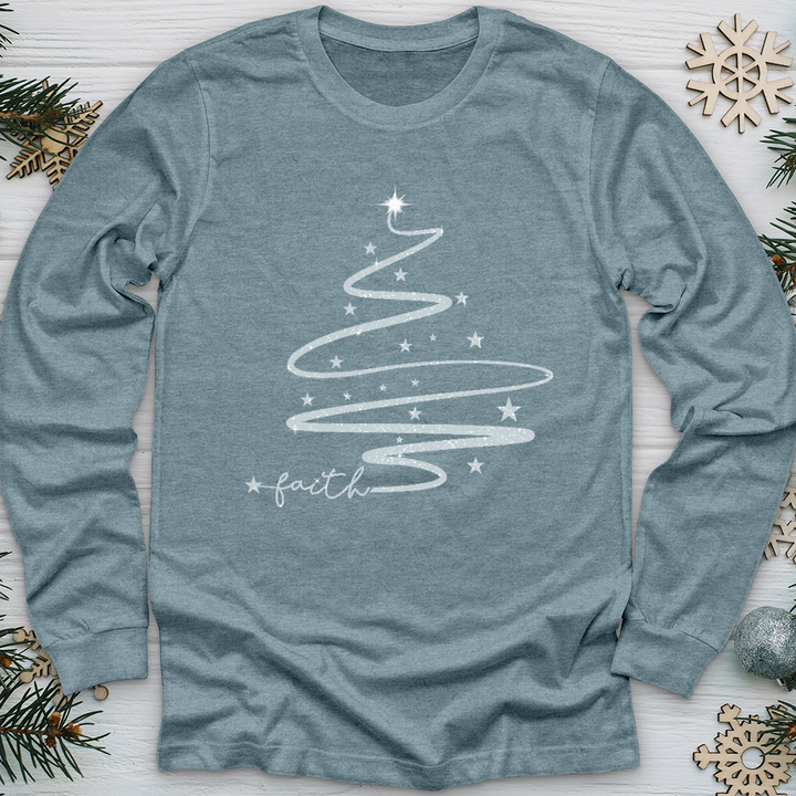 Faith Christmas Tree Silver Sparkle Long Sleeve Tee