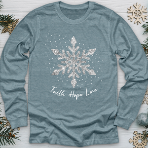 Faith Hope Love Silver Glitter Flake Long Sleeve Tee