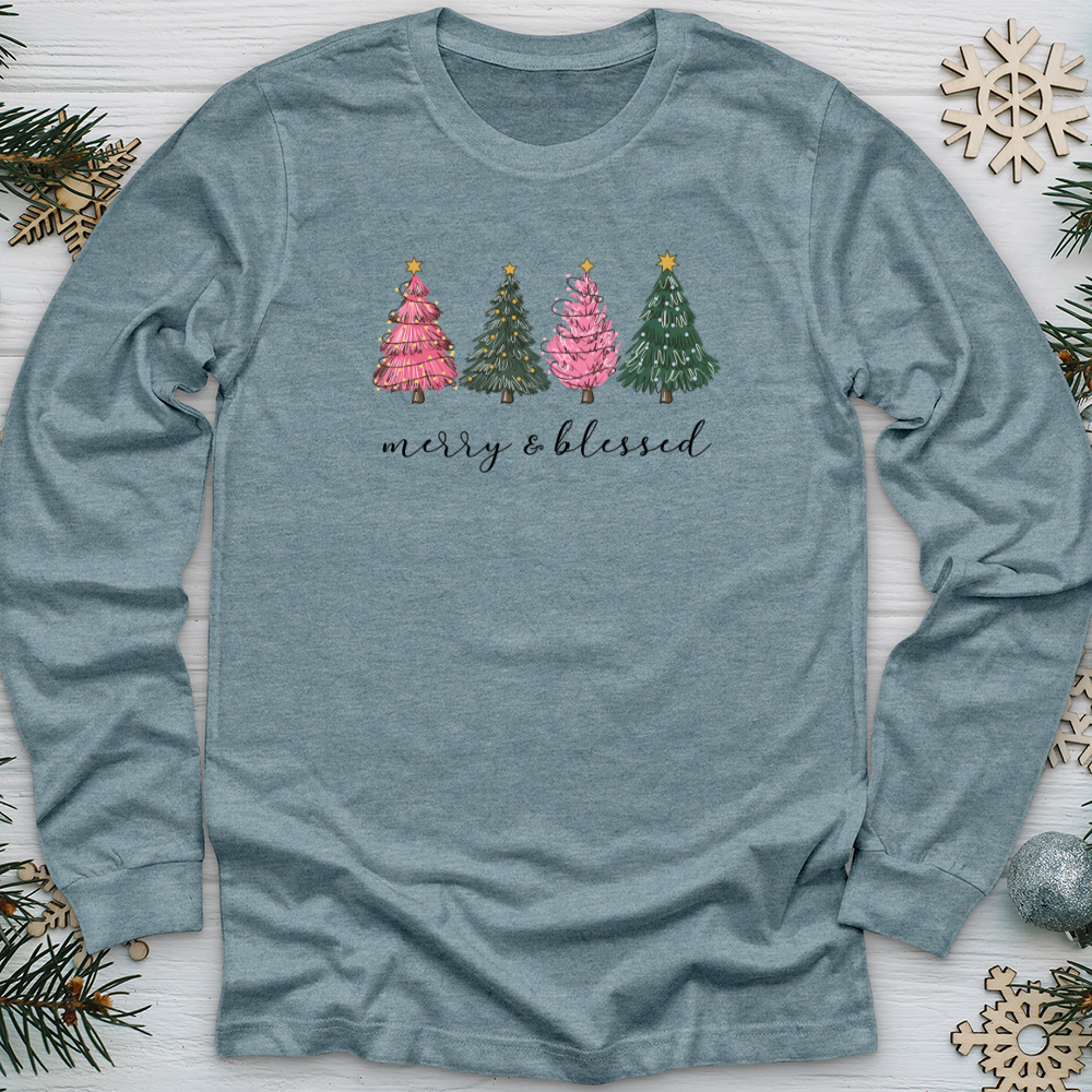 Merry Blessed Assorted Trees Long Sleeve Tee