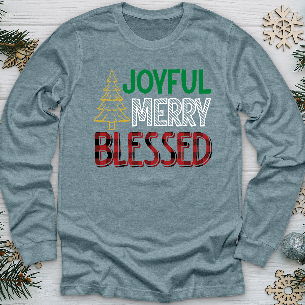 Joyful Merry Blessed Colored Long Sleeve Tee