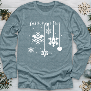 Faith Hope Love Dangling Snowflakes Long Sleeve Tee