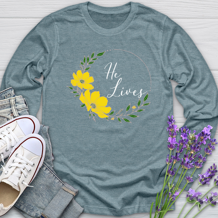 He Lives Flower Wreath Long Sleeve Tee