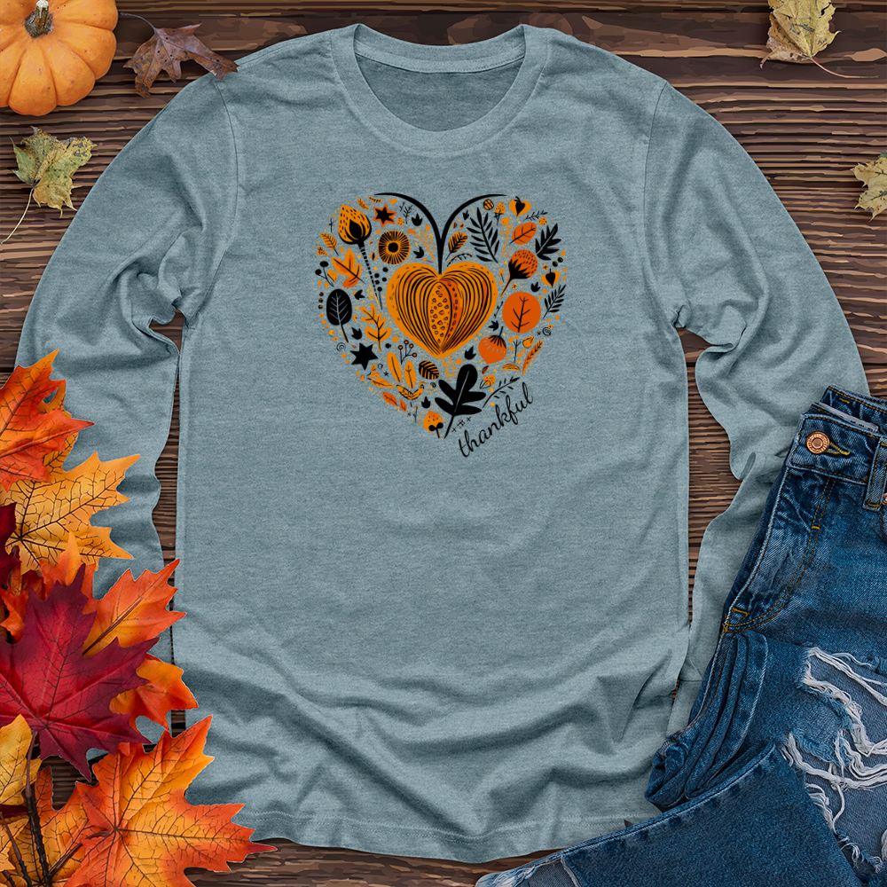 Contemporary Pumpkin Passion Heart & Pumpkin Icons Long Sleeve Tee