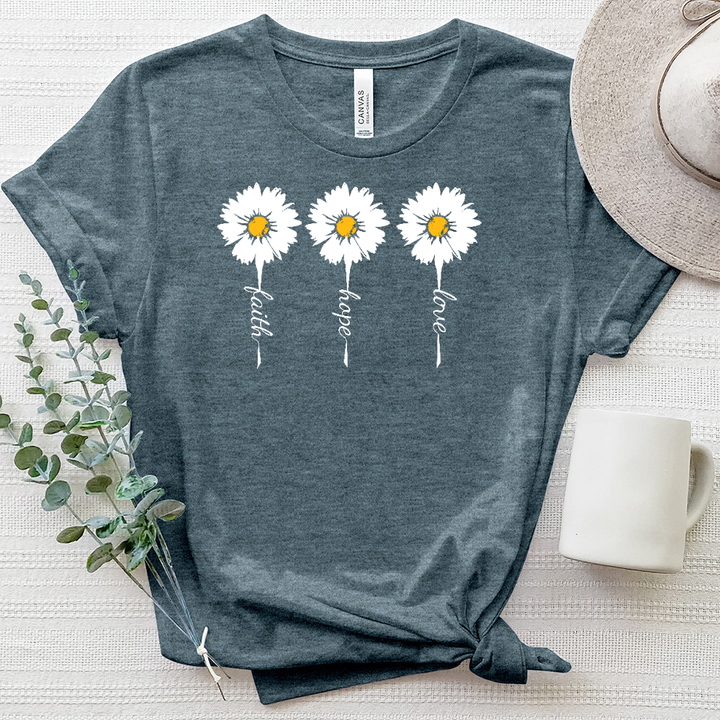 Faith Hope Love Retro Flower Heathered Tee