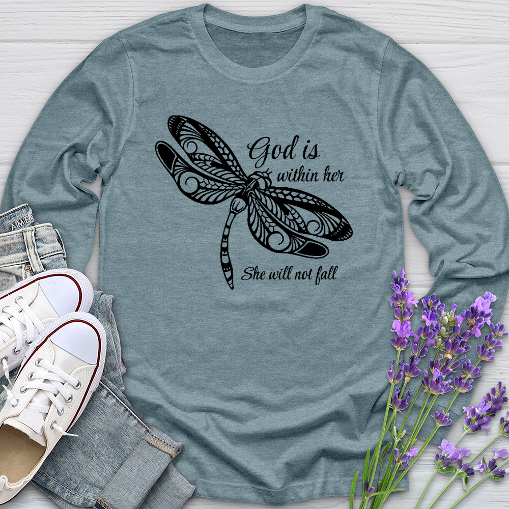 She Will Not Fall Dragonfly Long Sleeve Tee