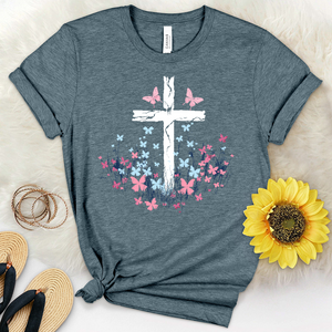 Butterfly Garden Cross Heathered Tee