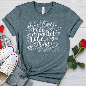 Love Is Patient Doodle Hearts Heathered Tee