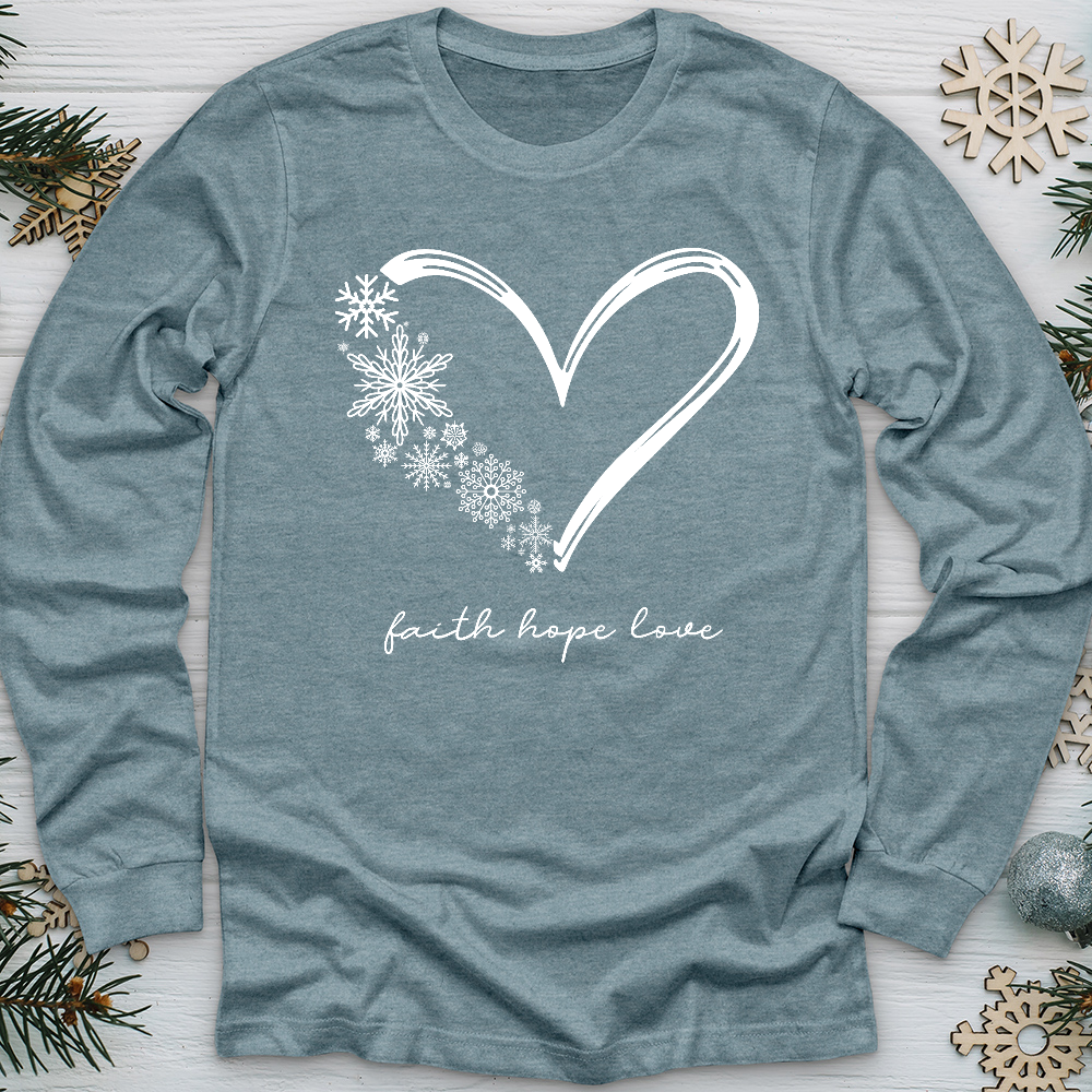 Snowflake Faith Hope Love Heart Long Sleeve Tee