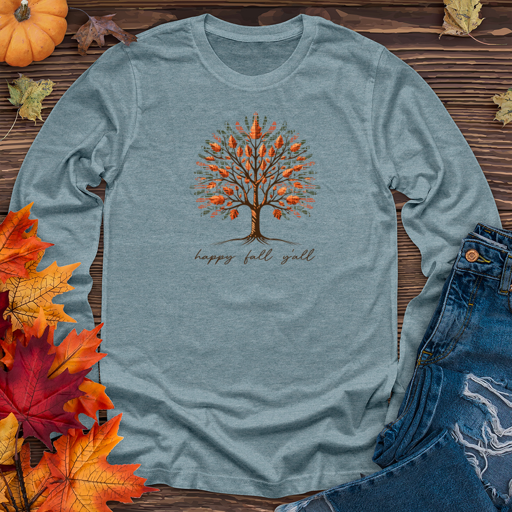 Retro Checkered Fall Patterns Tree Long Sleeve Tee