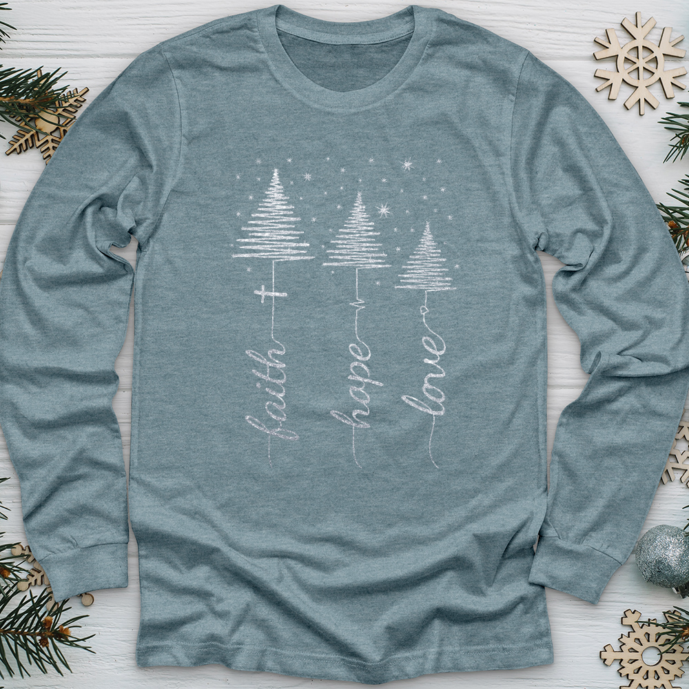 Faith Hope Love Floating Sparkles Long Sleeve Tee