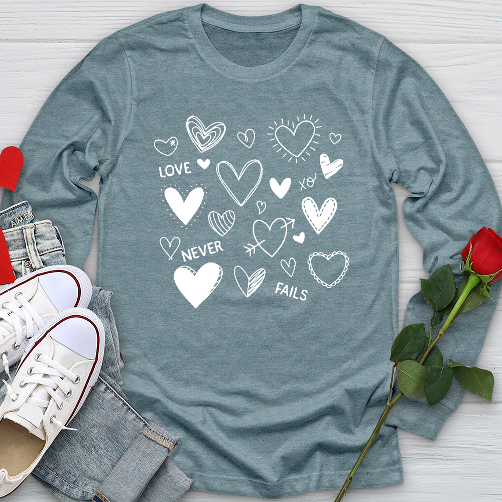 Love Never Fails Assorted Hearts Long Sleeve Tee