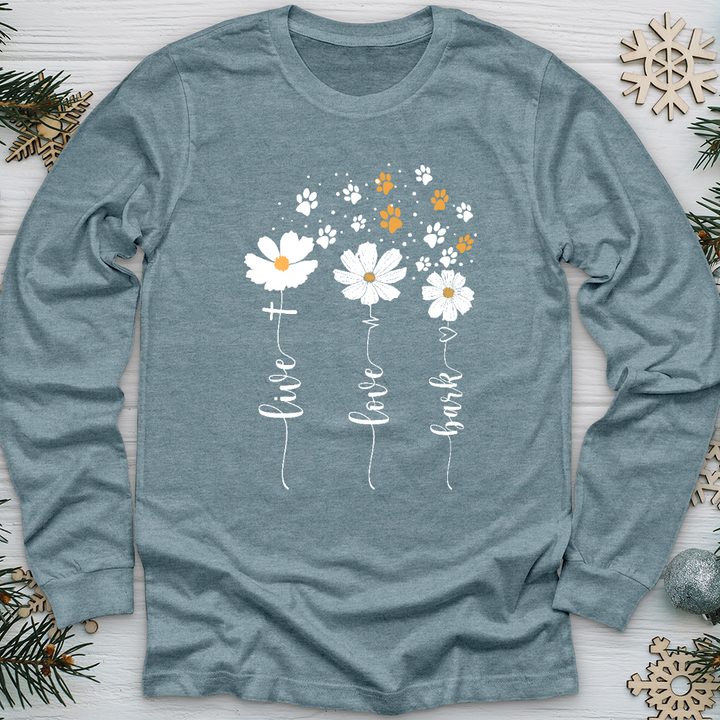 Live Love Bark Floating Paw Prints Long Sleeve Tee