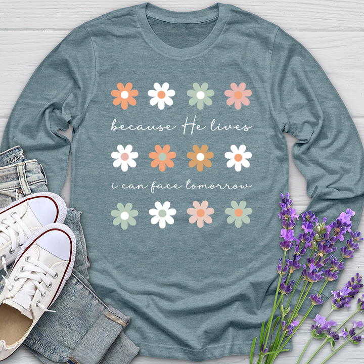 Because He Lives Boho Flowers Long Sleeve Tee