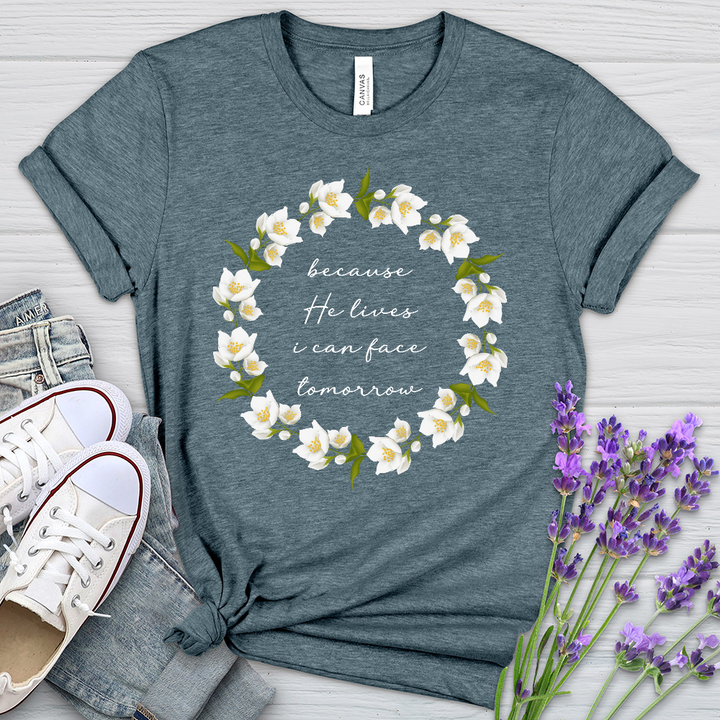 Because He Lives Wreath Heathered Tee