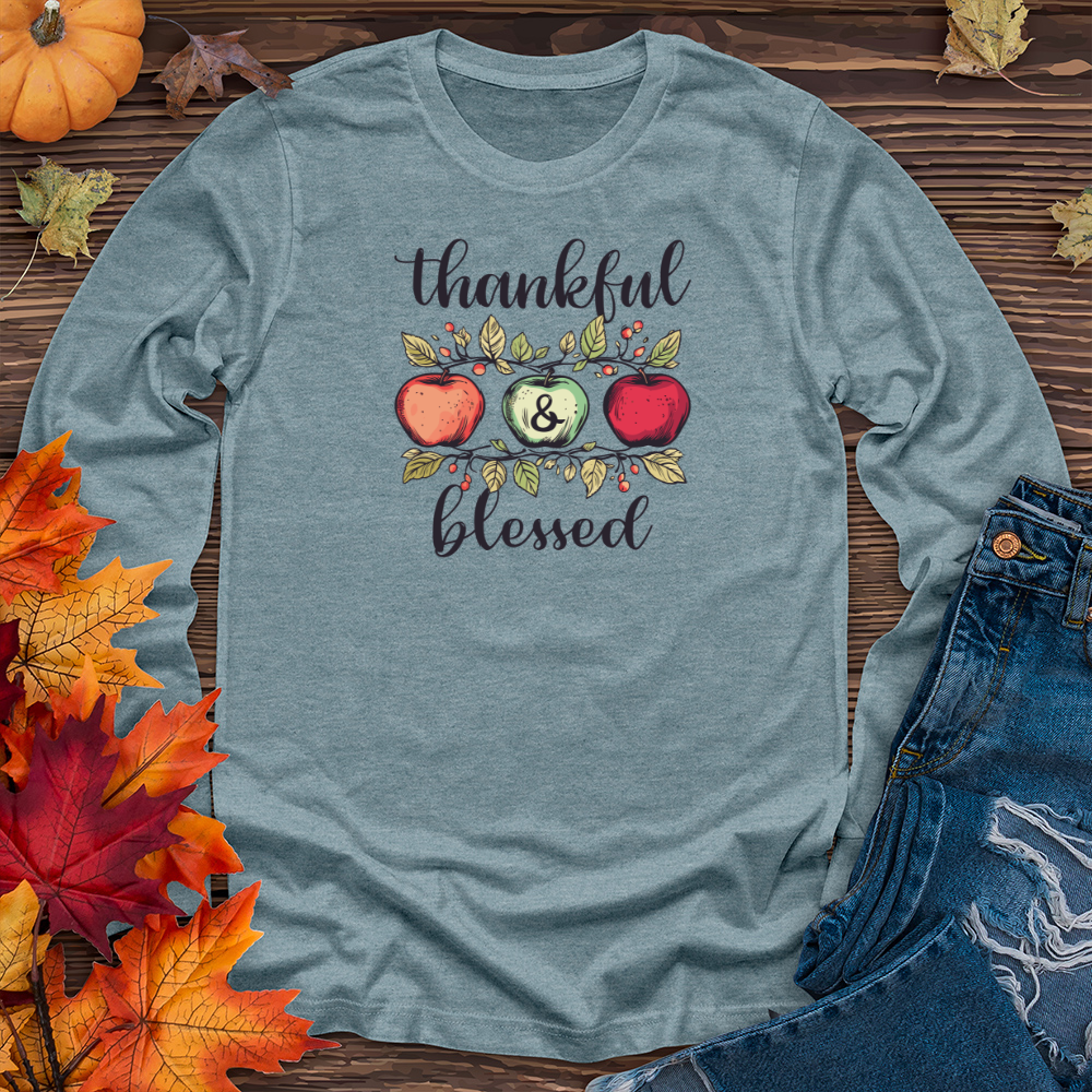 Retro Cozy Floral Trio Apples Long Sleeve Tee