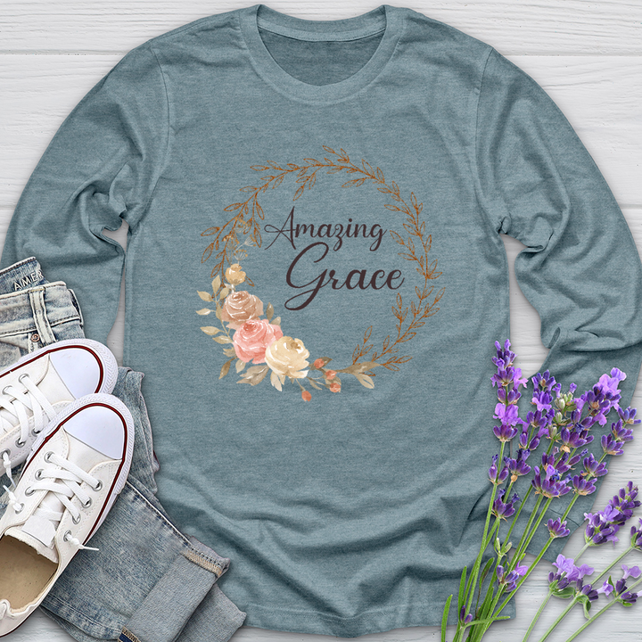 Amazing Grace Floral Wreath Long Sleeve Tee