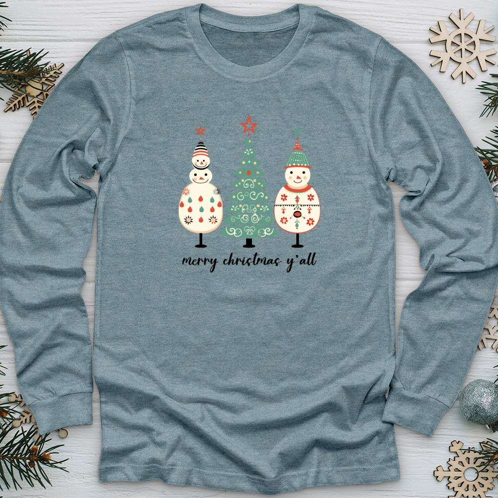 Etsy Snowman Pastel Tree Trio Long Sleeve Tee