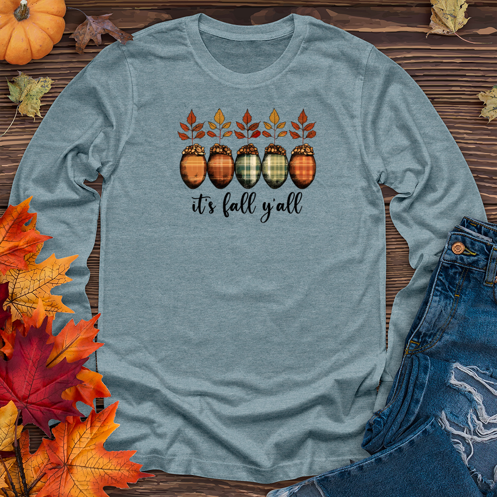 Retro Cozy Plaid Trio Acorns 02 Long Sleeve Tee