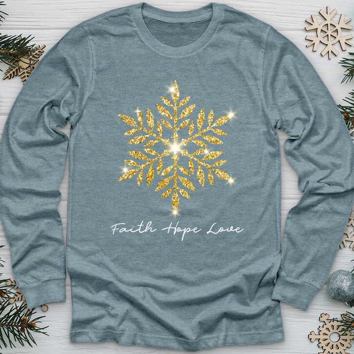 Gold Snowflake Shimmer Long Sleeve Tee