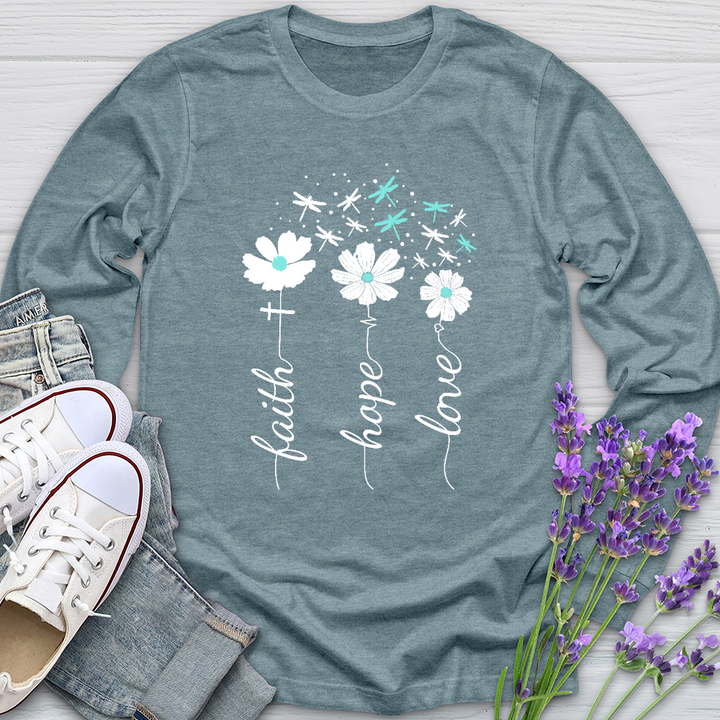 Faith Hope Love Dragonfly Floral Long Sleeve Tee