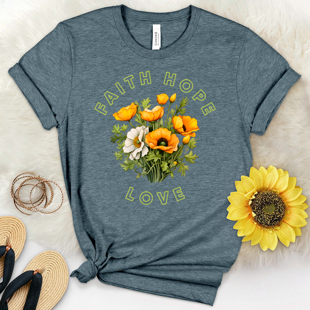 Faith Hope Flower Garden Heathered Tee