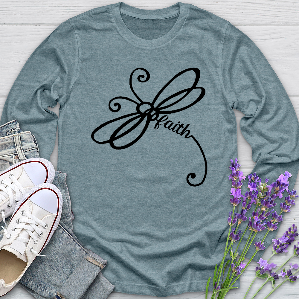 Faith Dragonfly Word Art Long Sleeve Tee