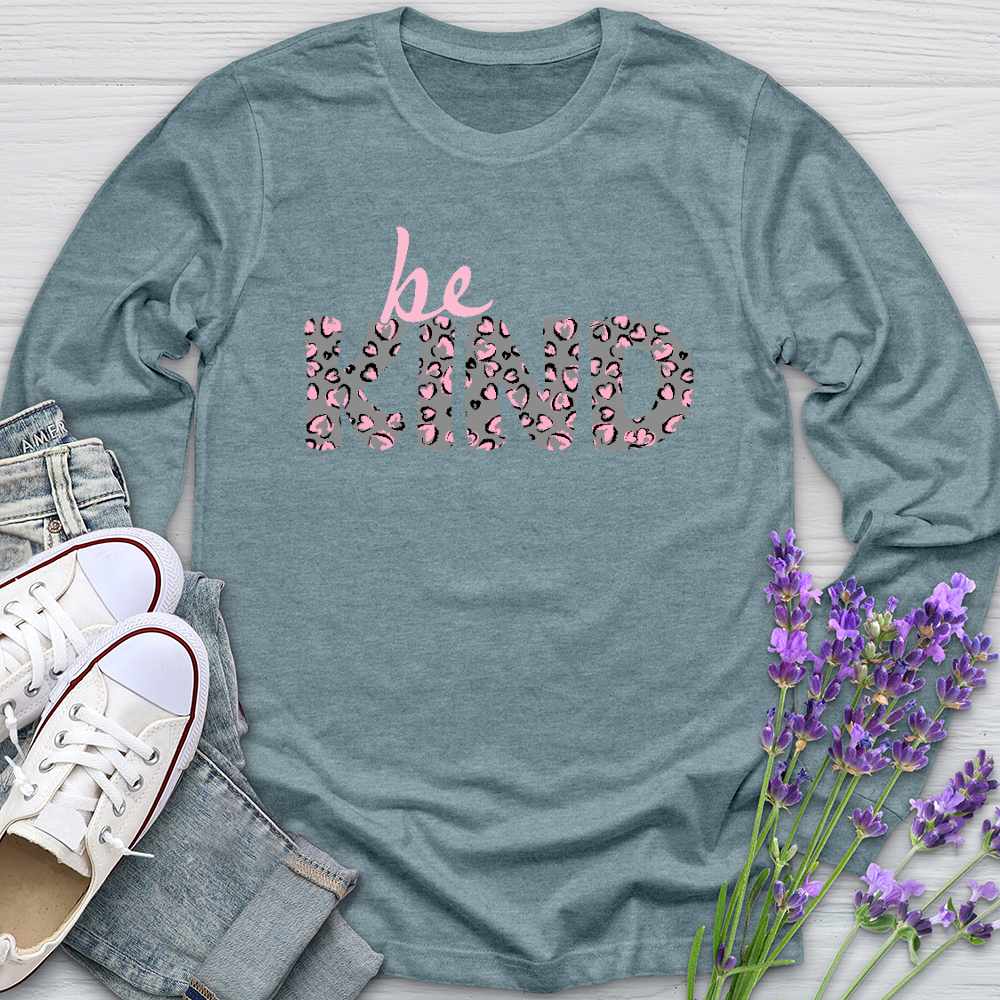 Be Kind Pink Leopard Print Long Sleeve Tee