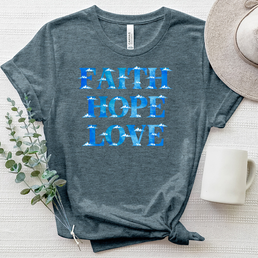 Faith Hope Love Clouds Heathered Tee