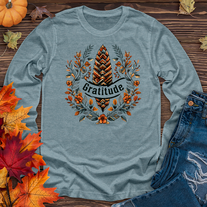 Herringbone Pinecone Gratitude Long Sleeve Tee