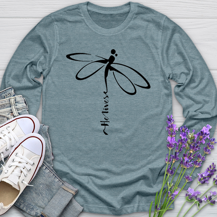 He Lives Dragonfly Long Sleeve Tee