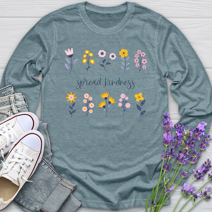 Spread Kindness Flower Pattern Long Sleeve Tee