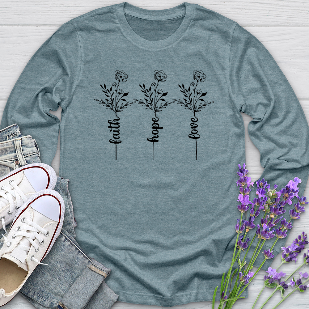 Faith Hope Love Spring Flowers Long Sleeve Tee