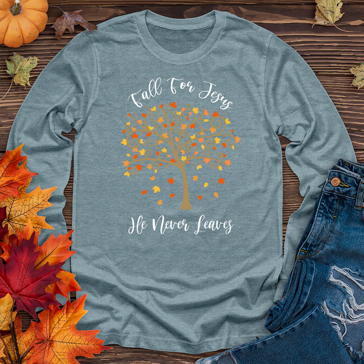 Fall For Jesus Autumn Scene Long Sleeve Tee