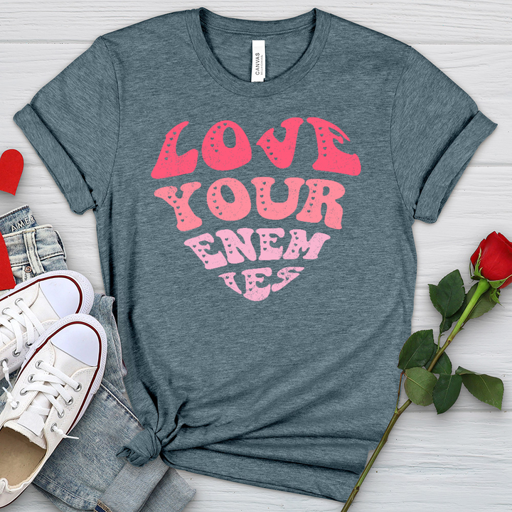 Love Your Enemies Pink Heathered Tee