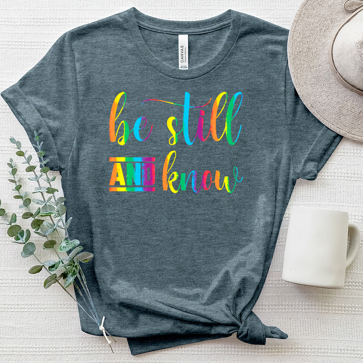 Be Still and Know Flamingo Letters Heathered Tee