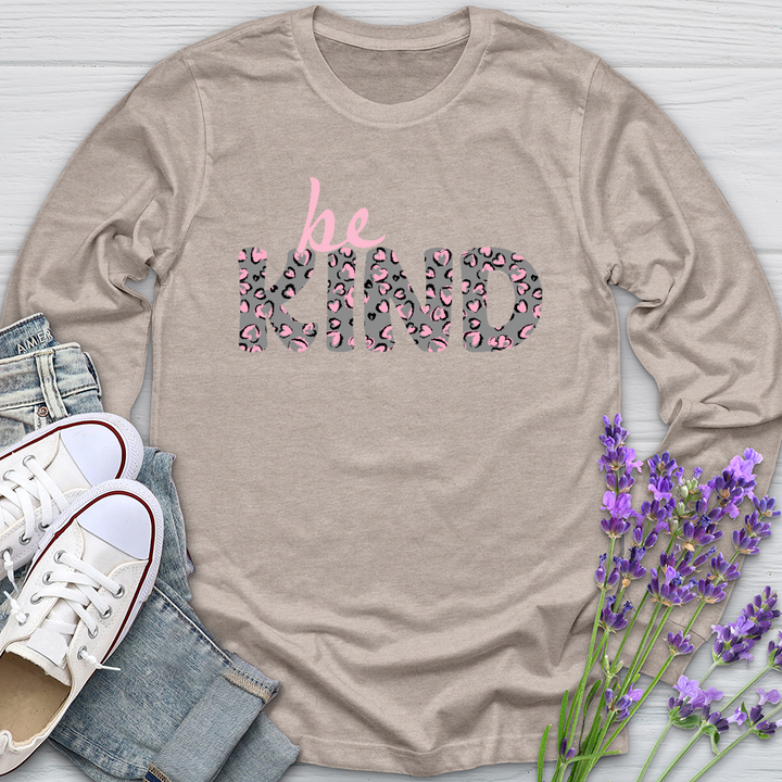 Be Kind Pink Leopard Print Long Sleeve Tee