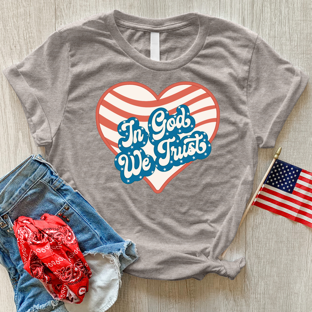 In God We Trust Wavy Heart Heathered Tee