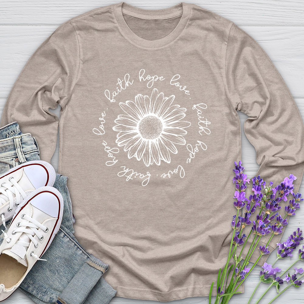 Faith Hope Love White Flower Long Sleeve Tee