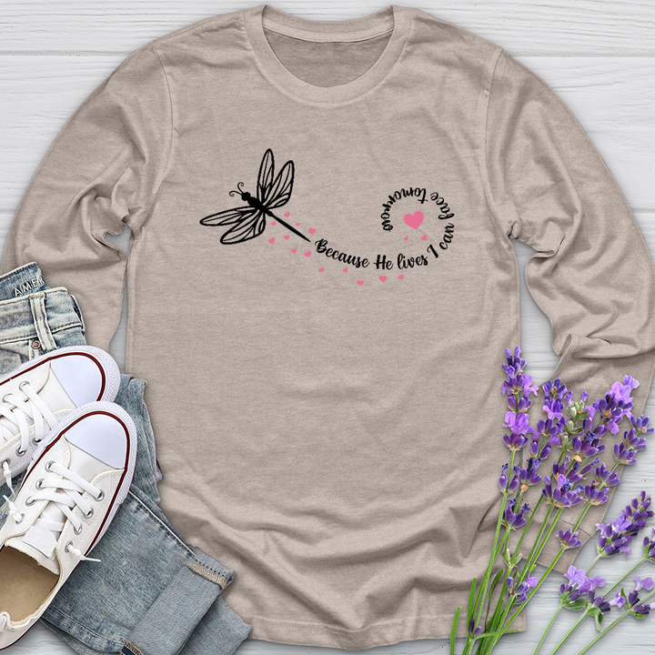 Because He Lives Dragonfly Long Sleeve Tee