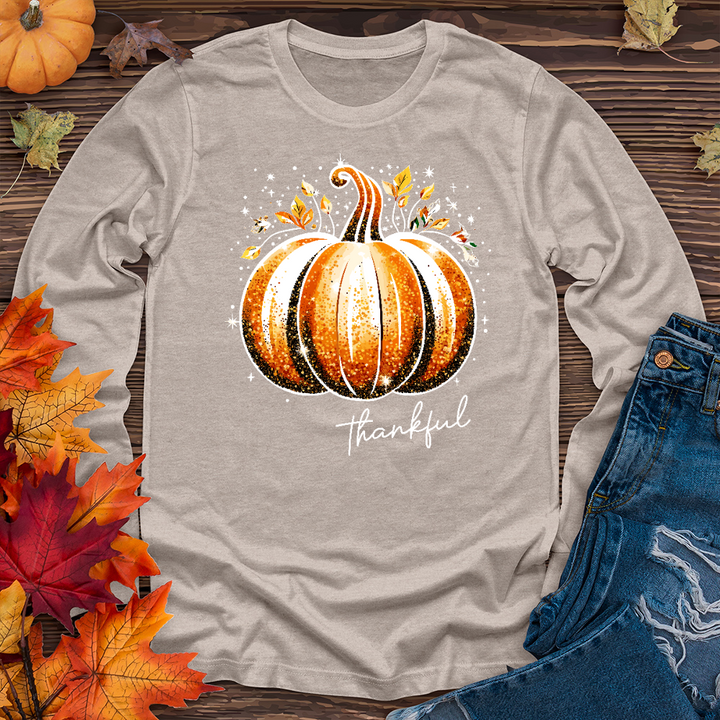 Thankful Glitter Pumpkin Long Sleeve Tee