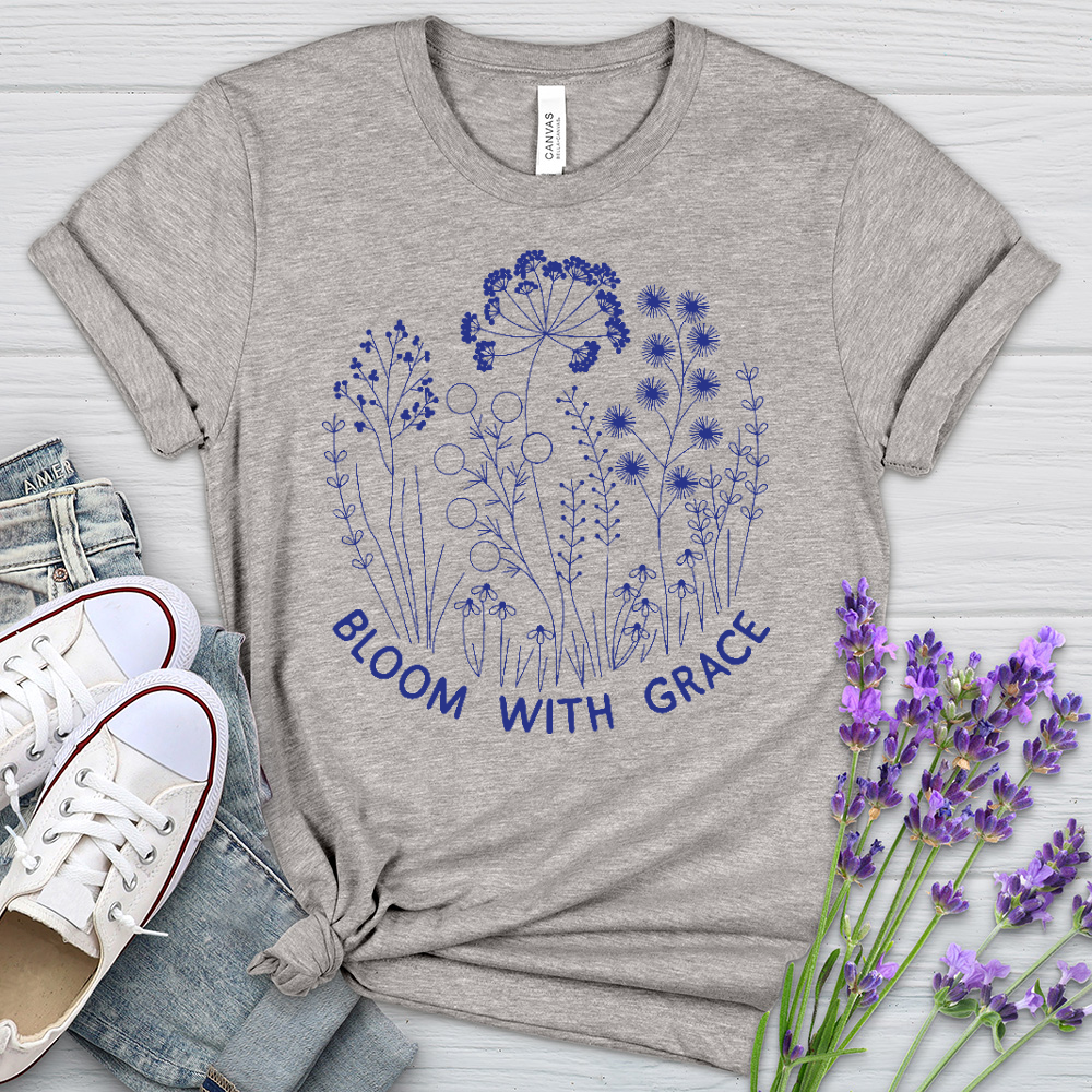 Bloom With Grace Royal Flowers Heathered Tee